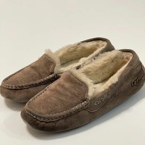 24.0 US7 UGG アグ ブラウン 茶色 モカシン シューズ 靴 スリッポン ANSLEY ムートン レディース 女性