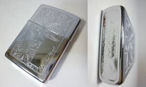 １円～★1991年製 ZIPPO regular 両面加工 アラベスク唐草模様 ネーム枠付き 希少vintage!!