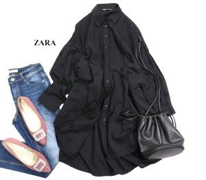 ザラ ZARA 大人可愛い☆ タック 梯子レース カットワーク刺繍 デザインシャツワンピース S