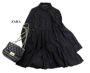 ザラ ZARA 大人可愛い☆ ティアード Aライン フレア シャツチュニックワンピース L