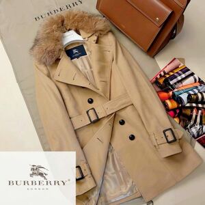 a37【華やかなカシミヤ】参考価格20万●超美品BURBERRY LONDON●パリジェンヌ愛用!!高級トレンチコート　バーバリーコート レディース 40