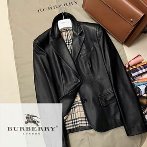 C8【羊革ラムレザー100%】参考価格18万●超美品BURBERRY LONDON●英国マニッシュ!!レザージャケットコート　バーバリーコート　レディース