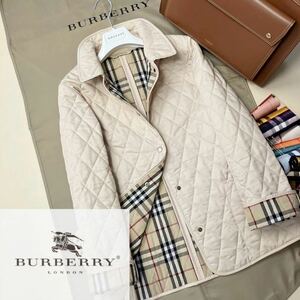 c48【スプリングホワイト】参考価格14万●超美品BURBERRY LONDON●キルティングジャケットコート　バーバリーコート　レディース　英国製