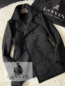 a14【フランス紳士コーデ!!】定価14万 超美品●LANVIN collection●ツイードトレンチPコート●メンズ　バーバリーコート　大きめL 日本製