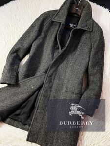 Q42【完全ツイード!!】定価18万 超美品●BURBERRY●洒落男のベルテッド●丸善別注!!ウールステンカラーコート●メンズ バーバリー　コート 