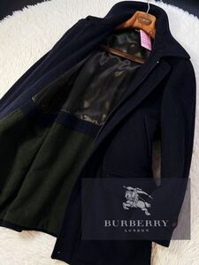 a13定価15万 美品●BURBERRY ジップアップ●高級カシミヤの圧倒的なめらかさ●イタリア製ステンカラーコート●メンズ　バーバリーコート