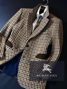 B14【最高峰カシミヤ!!】定価12万 未使用級●BURBERRY●タータンノバチェック●ジャケットコート●メンズ バーバリーコート ラムレザー