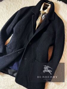 c1【最高級シルクの光沢】定価12万●BURBERRY collection●ストライプ　ウールジャケット　コート●メンズ　バーバリーコート　Lサイズ