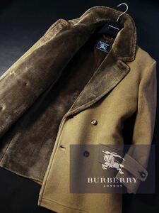 c38【極暖ムートン】定価15万 超美品●BURBERRY●ラムウール●高級ムートンジャケットコート●ボアコート●メンズ　バーバリーコート　L