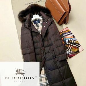 B32【高級エレガントファー】参考価格20万●超美品 BURBERRY LONDON●人気のロング丈ダウンジャケット バーバリーコート レディース　