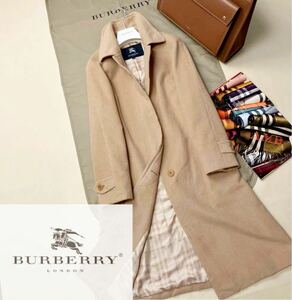 c42【目立ちノバチェック総柄】参考価格18万●超美品BURBERRY LONDON●アンゴラステンカラーコート　バーバリーコート　レディース 38 M