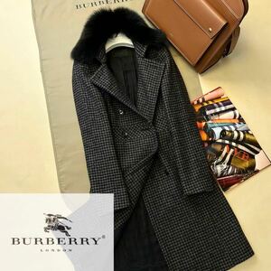 a26【FOXファー】参考価格18万●超美品BURBERRY BLACK LABEL●超希少!モヘヤ×アルパカ!!トレンチコート　バーバリーコート　レディース