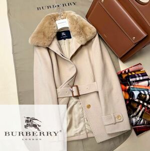 B49【リッチの極みラビットファー】参考価格17万●超美品BURBERRY LONDON●ファートレンチコート　バーバリーコート　レディース 38 