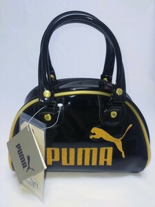 PUMA フリッターミニグリップ エナメル ミニボストンバッグ 黒／ゴールドフリッター