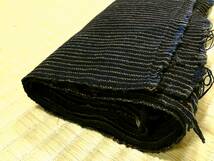 古布1070　手織り木綿　藍染　濃紺地に茶色の細縞　2枚で210ｃｍ　キルト　パッチワーク　リメイク材料_画像1