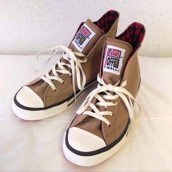 VANS バンズ ハイカット 23.5㎝ ベージュ 赤 チェック