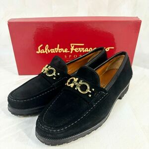 【良品】 Salvatore Ferragamo サルヴァトーレフェラガモ ガンチーニ スエード ローファー サイズ7 約24.5-25cm辺り　ブラック 箱付