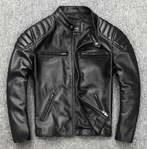レザージャケット 上品　本革 牛革　ライダースジャケット メンズファッション バイクジャケット 　革ジャン S～4XL