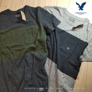 新品 2枚セット AMERICAN EAGLE アメリカンイーグル ポケット Tシャツ US-XS (日本サイズ S 相当)