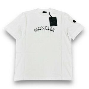 新品 Mサイズ MONCLER ウォーターペイント ロゴ ダブルエッジ Tシャツ ホワイト モンクレール