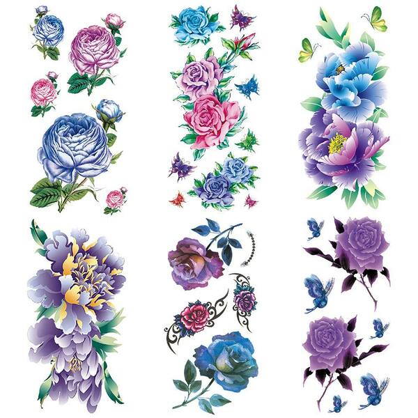 【売り切り商品】9x19cm(青紫) sticker tattoos Rose blue Purple 刺青シール ボディーシール