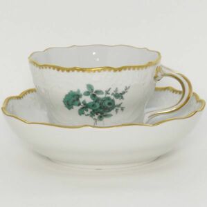 マイセン カップ&ソーサー■ワトーの花 グリーン C&S 洋食器 1客 Meissen 1級品 2