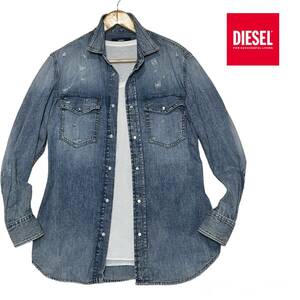 ★1円〜 美品 ディーゼル DIESEL ダメージ加工 デニムシャツ XSサイズ★