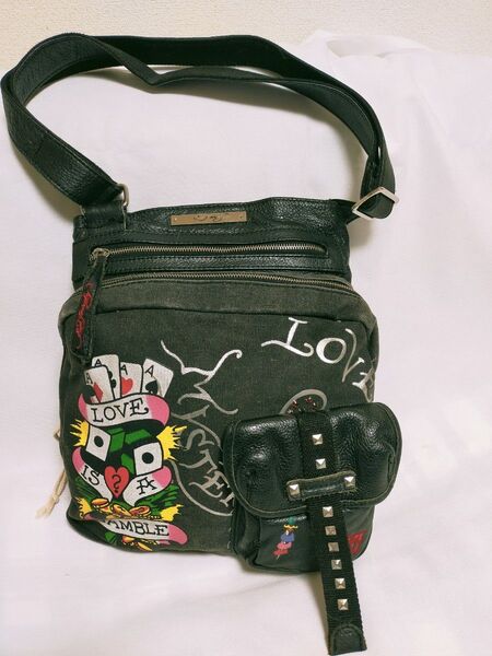 Ed Hardy(エドハーディー)レザーショルダーバッグ レザー 斜め掛け 肩掛け ブラック 鞄
