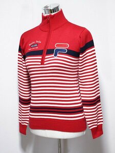 美品♪ FILA GOLF フィラゴルフ ロゴ刺繍 ボーダー ハーフジップ ニットセーター