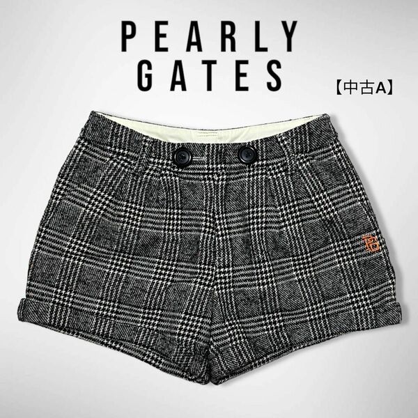 レディース 美品 パーリーゲイツ ショートパンツ 0 チェック柄 グレンチェック ウール ニット ブラック PEARLYGATES