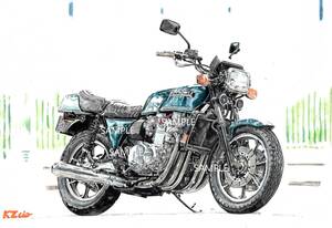 Ａ４プリントです　カワサキKZ1300　水彩画　バイクイラスト　　　