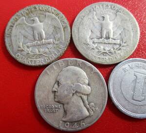 USA★25￠銀貨★３枚★1946年pDS★ワシントンの横顔★.900銀★ASW= 16.5g