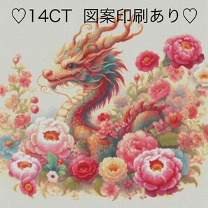 クロスステッチキット　花畑の古風神龍(14CT、146色、図案印刷あり)