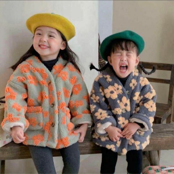 韓国子供服　フラワーボアアウター