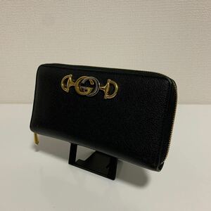 美品　GUCCI グッチ　ラウンドファスナー ジッピーウォレット　長財布 ズゥミ ブラック　レザー