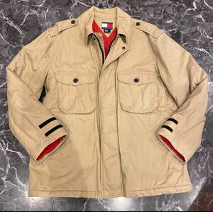 45 TOMMY HILFIGER トミーヒルフィガー　カーキ　中綿ジャケット　Lミリタリージャケット デッキジャケット フルジップ メンズ　Lサイズ