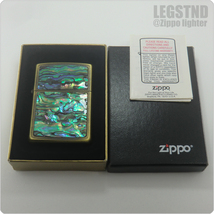 貝貼 1932-1991 Shell Inlay Abalone Zippo (Antique Brass) シェルインレイ 両面天然貝象嵌細工 ダブルイヤー刻印 検)貝貼 アワビ 真鍮_画像9