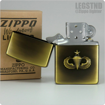 真鍮 1979 U.S.Air Borne PJW Metal Vintage Zippo (Antique Brass) アメリカ陸軍 空挺師団 USエアボーン パラシューターウイング徽章_画像6