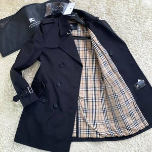 絶版未使用級BURBERRY BLACKLABELナポレオンコートノバチェック柄L~M刻印釦マリントレンチコートベルト付ブラレバーバリーブラックレーベル