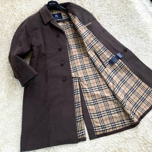 極美品BURBERRY LONDONロングカシミヤコートXL.LL~Lチェスターピュアカシミア入アンゴラ入ノバチェック柄ブラウン大きいバーバリーロンドン