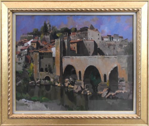 A richly emotional depiction of an old Spanish castle Tetsuo Hirata Western painting No. 20 Besalu 83 [Masami Gallery] One of the largest galleries in Tokyo 53rd anniversary of establishment*, Painting, Oil painting, Nature, Landscape painting