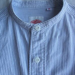 DANTON ダントン コットンオックス素材 ストライプ柄 バンドカラーシャツ サイズ 38 日本製 薄く汚れ有りの画像3