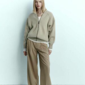 ZARA ザラ サイドジッパー ニットカーディガン ブルゾン ジャケット MA1 ベージュ ニットガーデ 