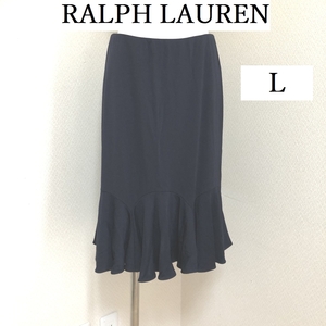 RALPH LAUREN Ralph Lauren lady's skirt knee height stretch hem frill L navy 