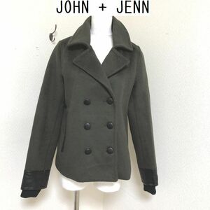 JOHN + JENN レディース ショートコート 　メルトンウール　カーキ　グリーン 　ステンカラー 　ダブルブレスト