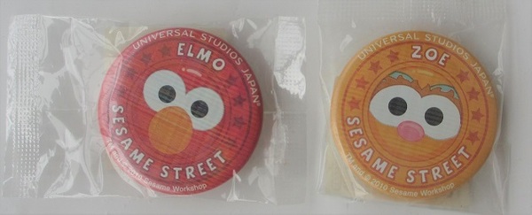 送無 セサミストリート 缶バッジ 2種セット エルモ ゾーイ/USJ Sesame Street ELMO ZOE/ユニバーサル・スタジオ・ジャパン