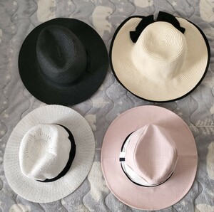 《未使用》帽子 4点セット 春夏用 ピンク/白/黒