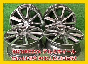 ★15インチ SICUREZZA 社外 中古 アルミホイール 4本 5穴 PCD:114.3 IN52★