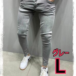 デニム L グレー　スキニー　ボトムス　ストレッチ　パンツ