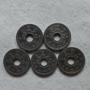5銭ニッケル貨 全年号コンプリート 昭和8年から昭和12年 5枚まとめて